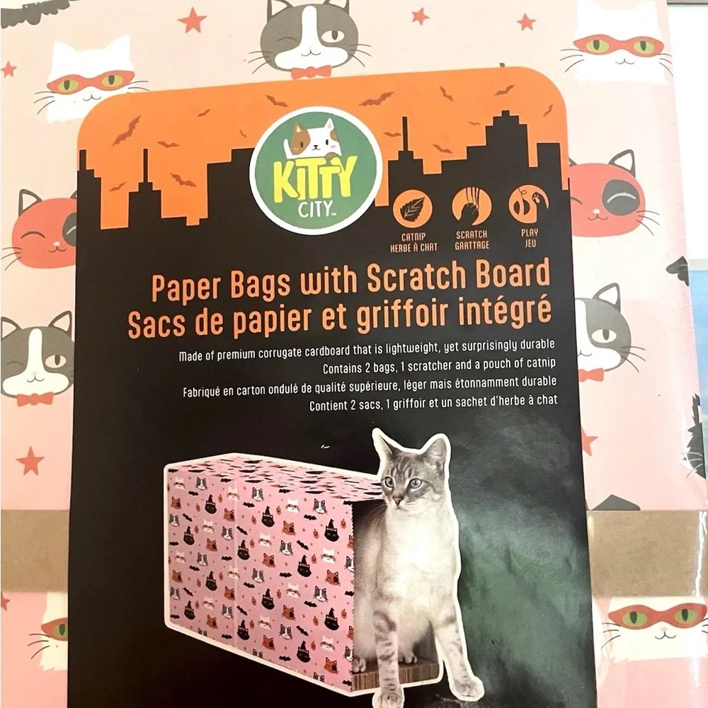 Cat Activity Paper Bags with Scratch Board - Pink